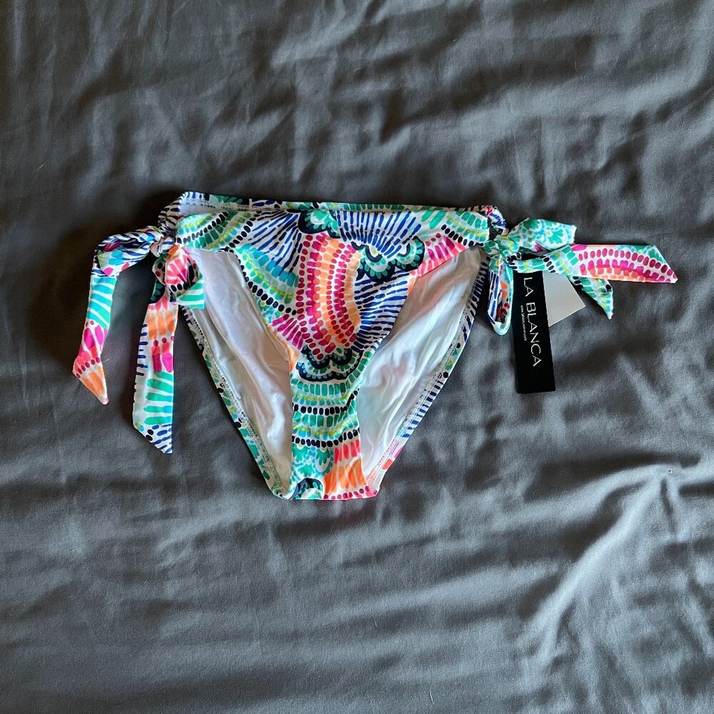 NWT La Blanca WAVES OF COLOR Side Tie Hipster Bikini Bottom Size 10